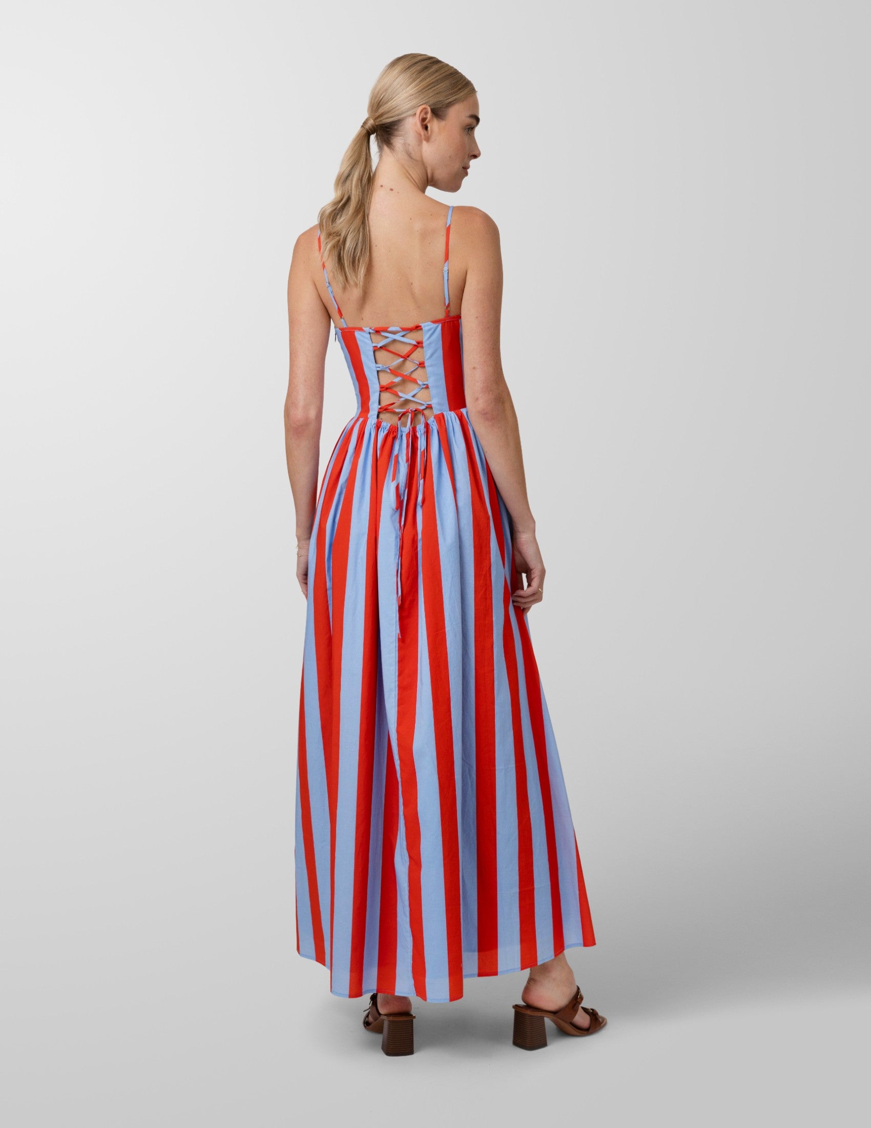 red and blue long dress Red And Blue Printed Maxi Dress With Slits