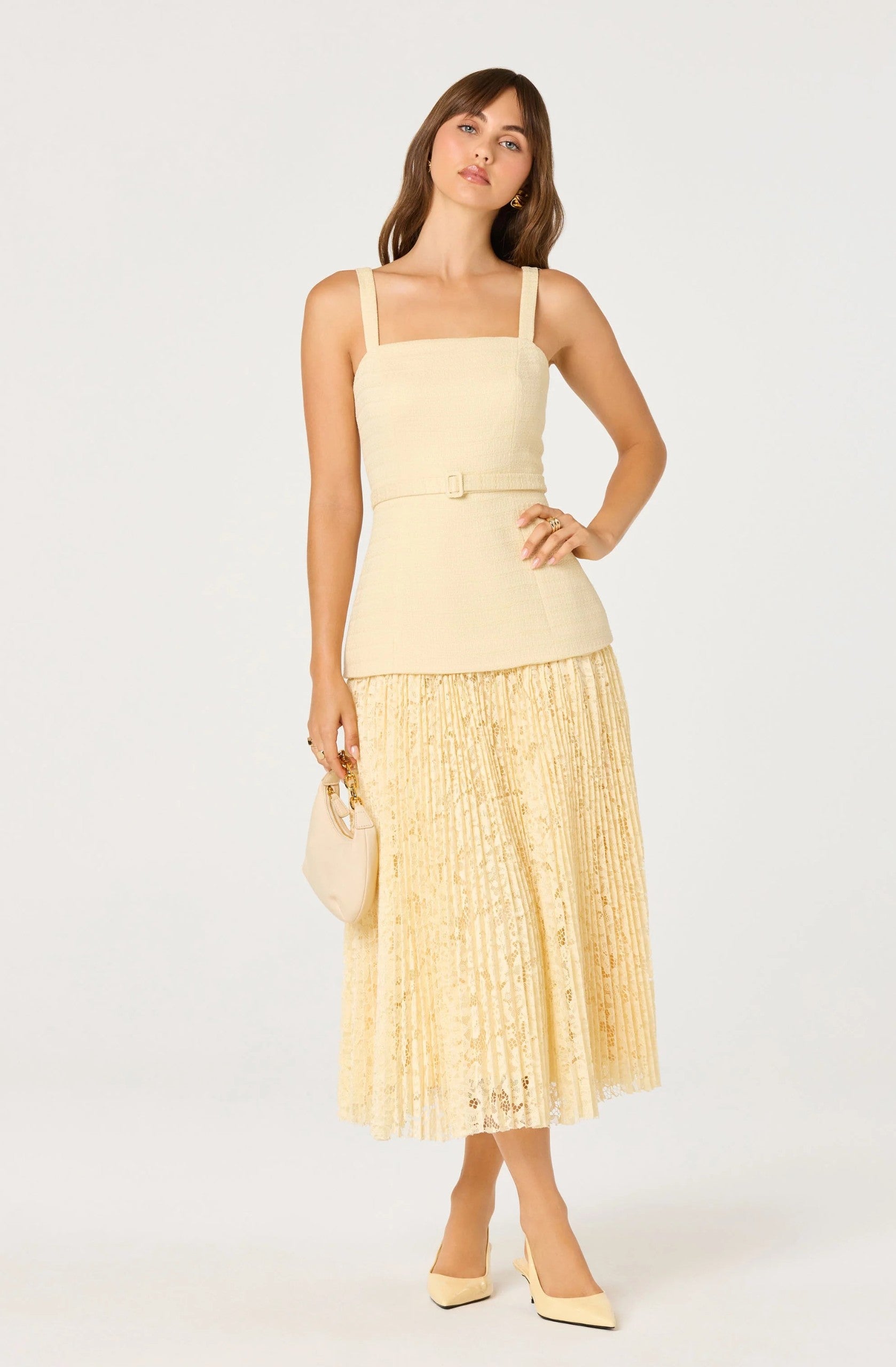 yellow tweed dress Adriella Litia Sleeveless Midi / XL by Sugarlips Comes in 4 colorsSize + Fit Tia Tweed Boucl Sheath Mini