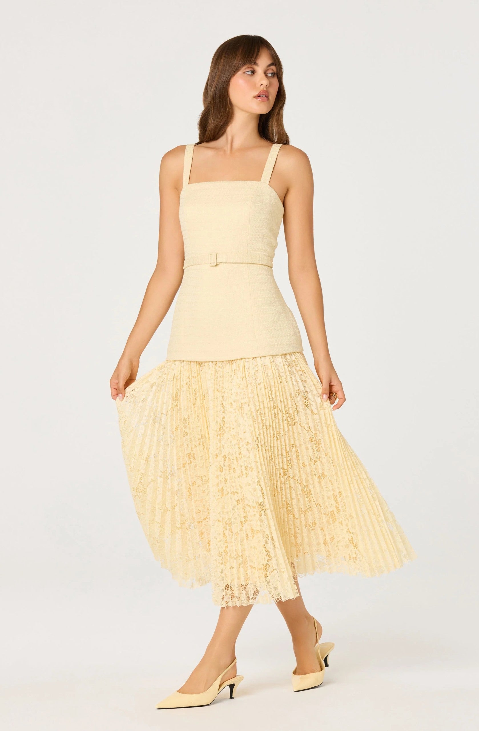 Yellow Tweed Midi Dress