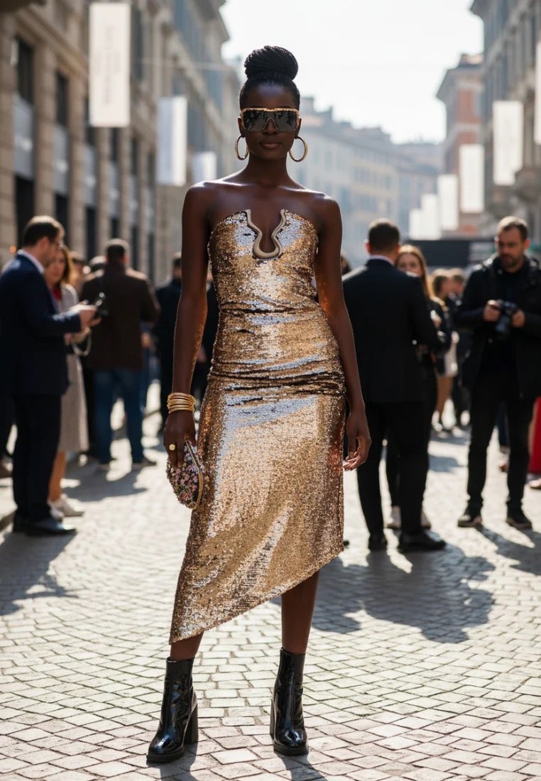 Rose Gold Sequin Midi Dress (Small)