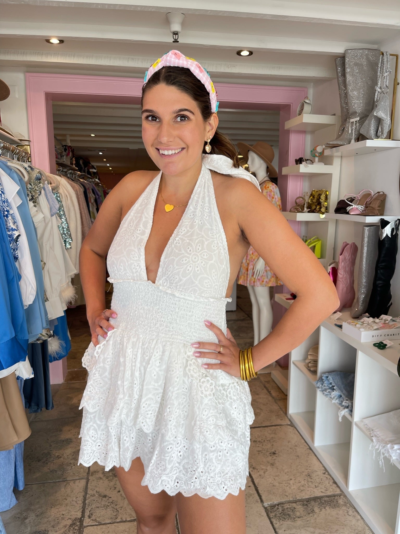 White eyelet 2025 halter dress