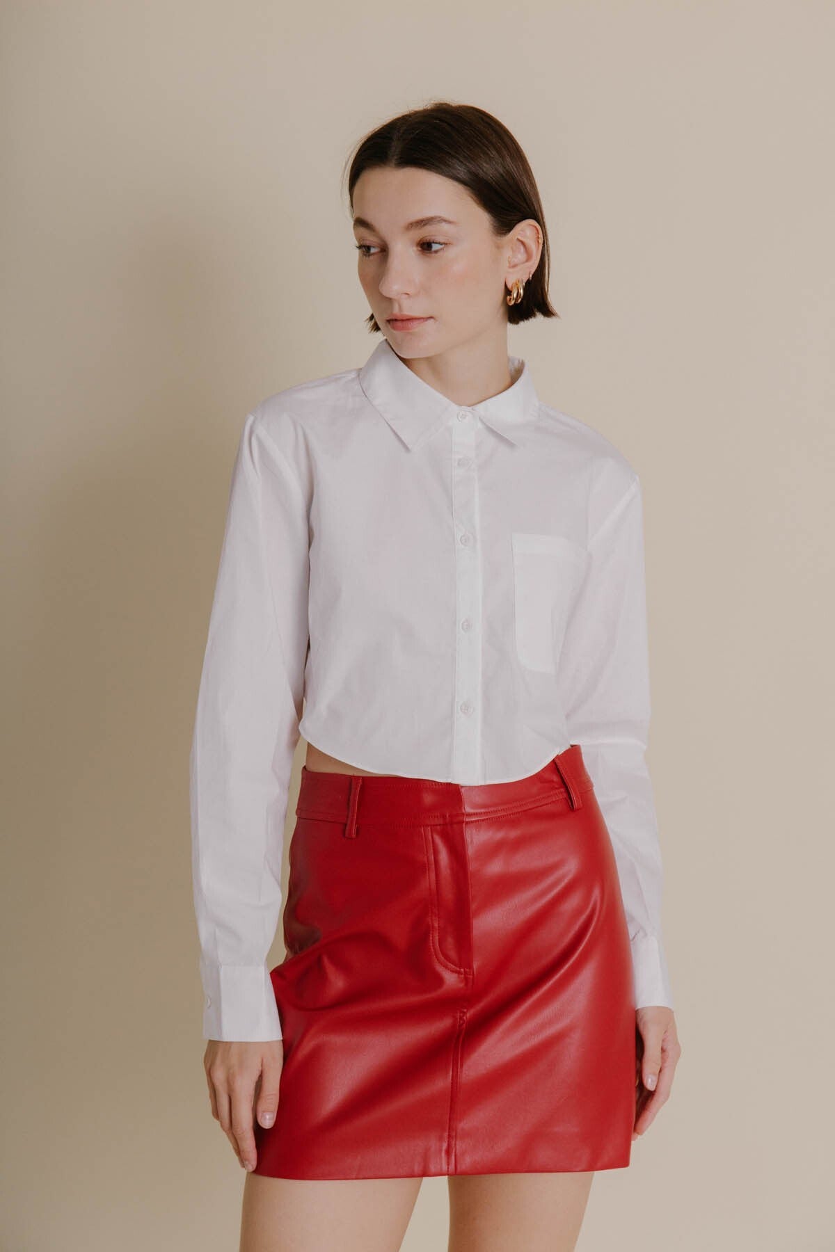 Red leather discount mini skirt zara