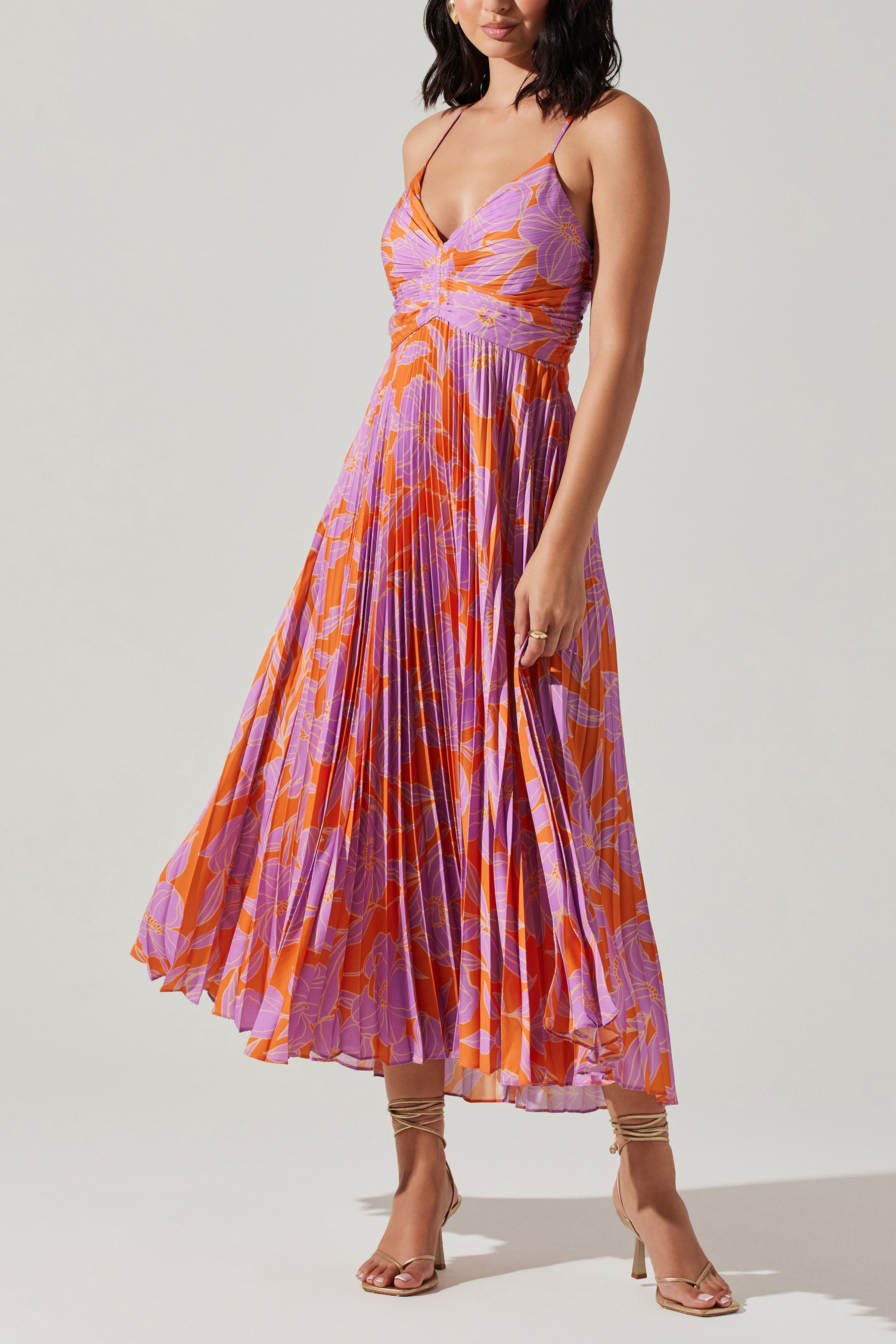 ORANGE & PURPLE PLEATED DRESS