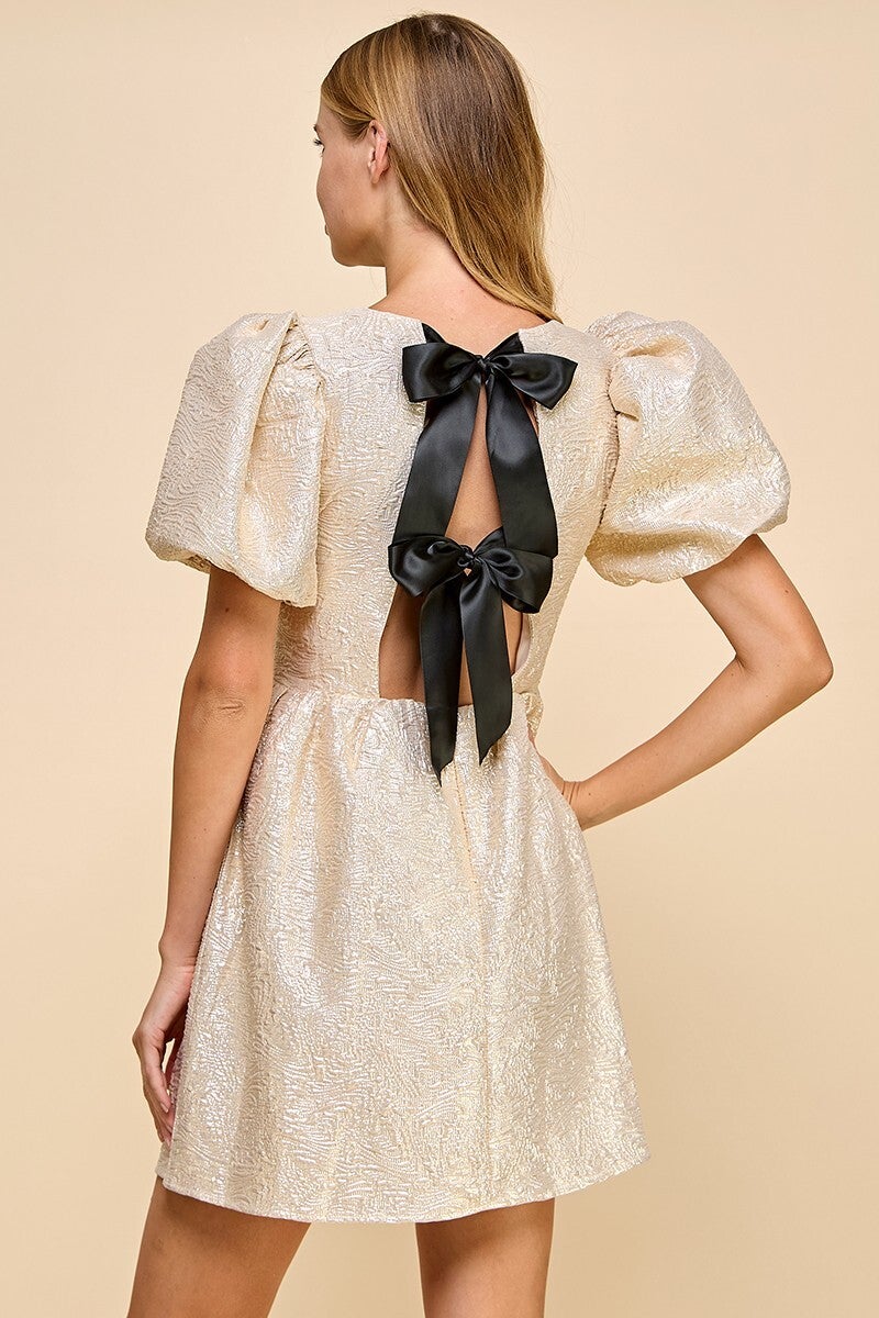 GOLD BOW BACK DRESS Morgan Rae Boutique